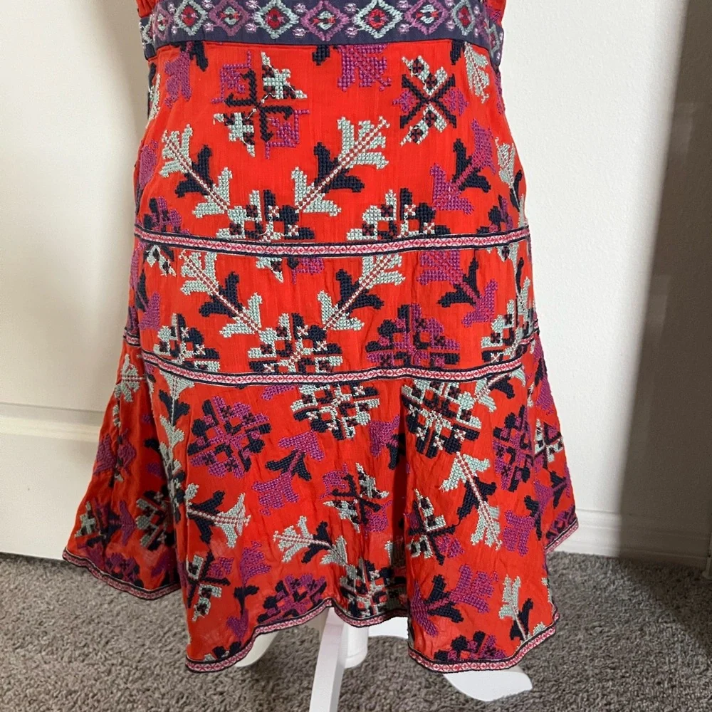 Rare! NWOT Anthropologie Dark Orange Embroidered Dress 8 - Picture 7 of 12
